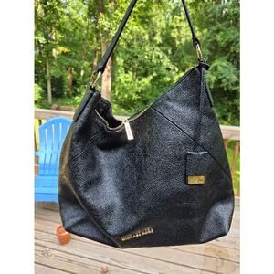 Michael Kors Karson Large Pebbled Leather Shoulder Bag  Black Purse Gold Hardwar
